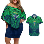 Personalized Canberra Raiders Couples Matching Off Shoulder Short Dress and Hawaiian Shirt Polynesian Tribal Pattern Style