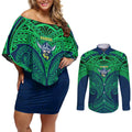 Personalized Canberra Raiders Couples Matching Off Shoulder Short Dress and Long Sleeve Button Shirt Polynesian Tribal Pattern Style
