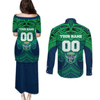 Personalized Canberra Raiders Couples Matching Puletasi and Long Sleeve Button Shirt Polynesian Tribal Pattern Style