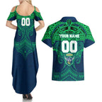 Personalized Canberra Raiders Couples Matching Summer Maxi Dress and Hawaiian Shirt Polynesian Tribal Pattern Style