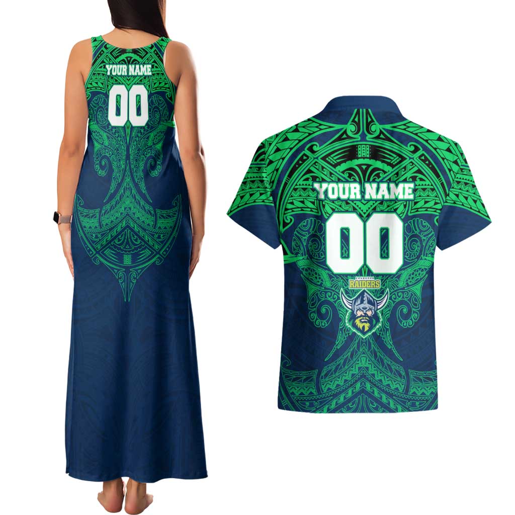 Personalized Canberra Raiders Couples Matching Tank Maxi Dress and Hawaiian Shirt Polynesian Tribal Pattern Style