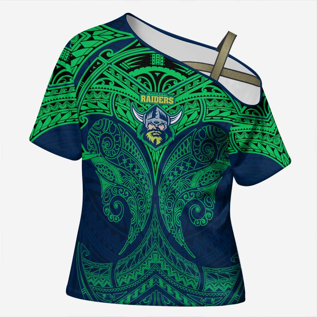 Personalized Canberra Raiders Cross Shoulder Shirt Polynesian Tribal Pattern Style