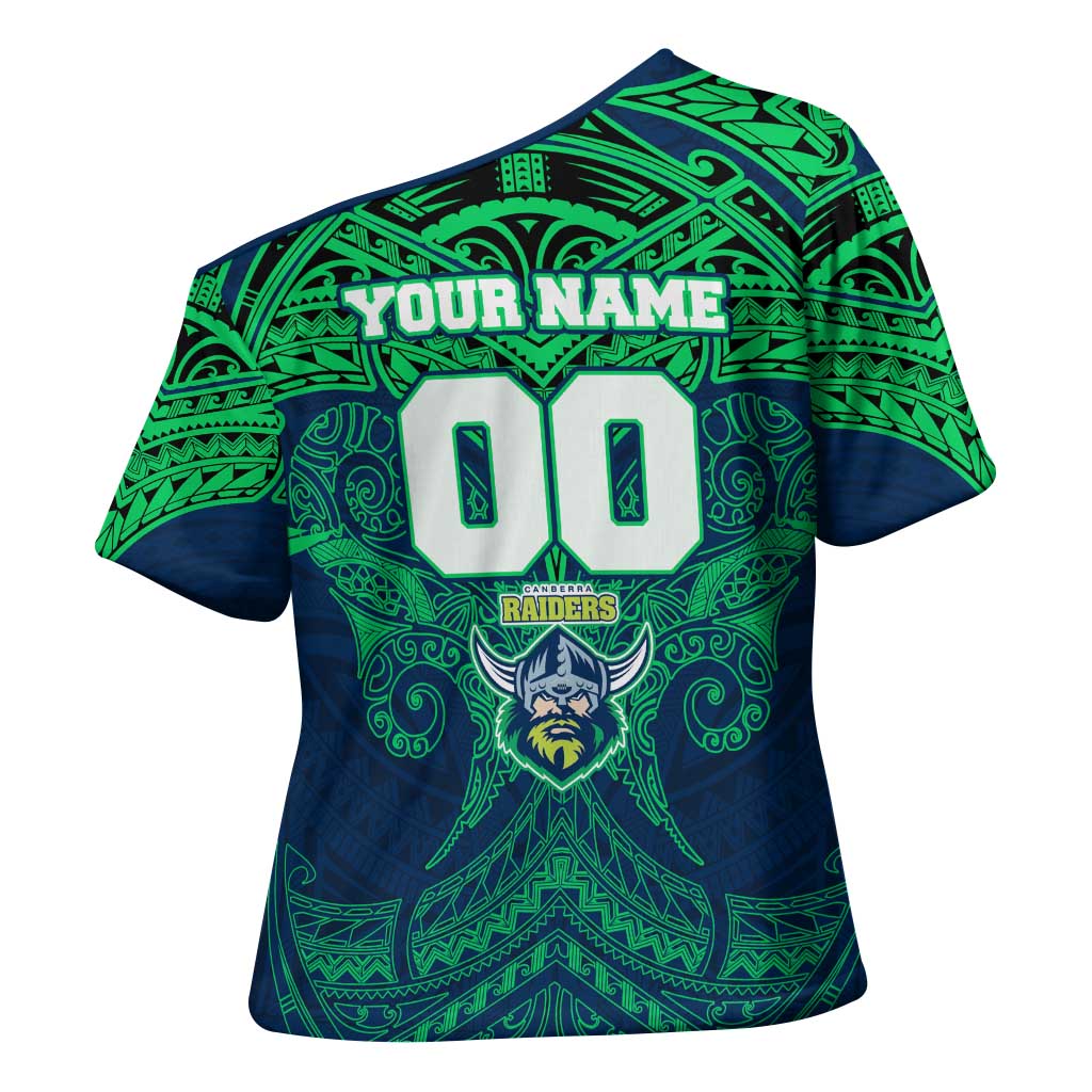 Personalized Canberra Raiders Cross Shoulder Shirt Polynesian Tribal Pattern Style