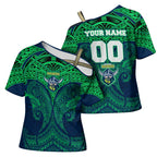Personalized Canberra Raiders Cross Shoulder Shirt Polynesian Tribal Pattern Style