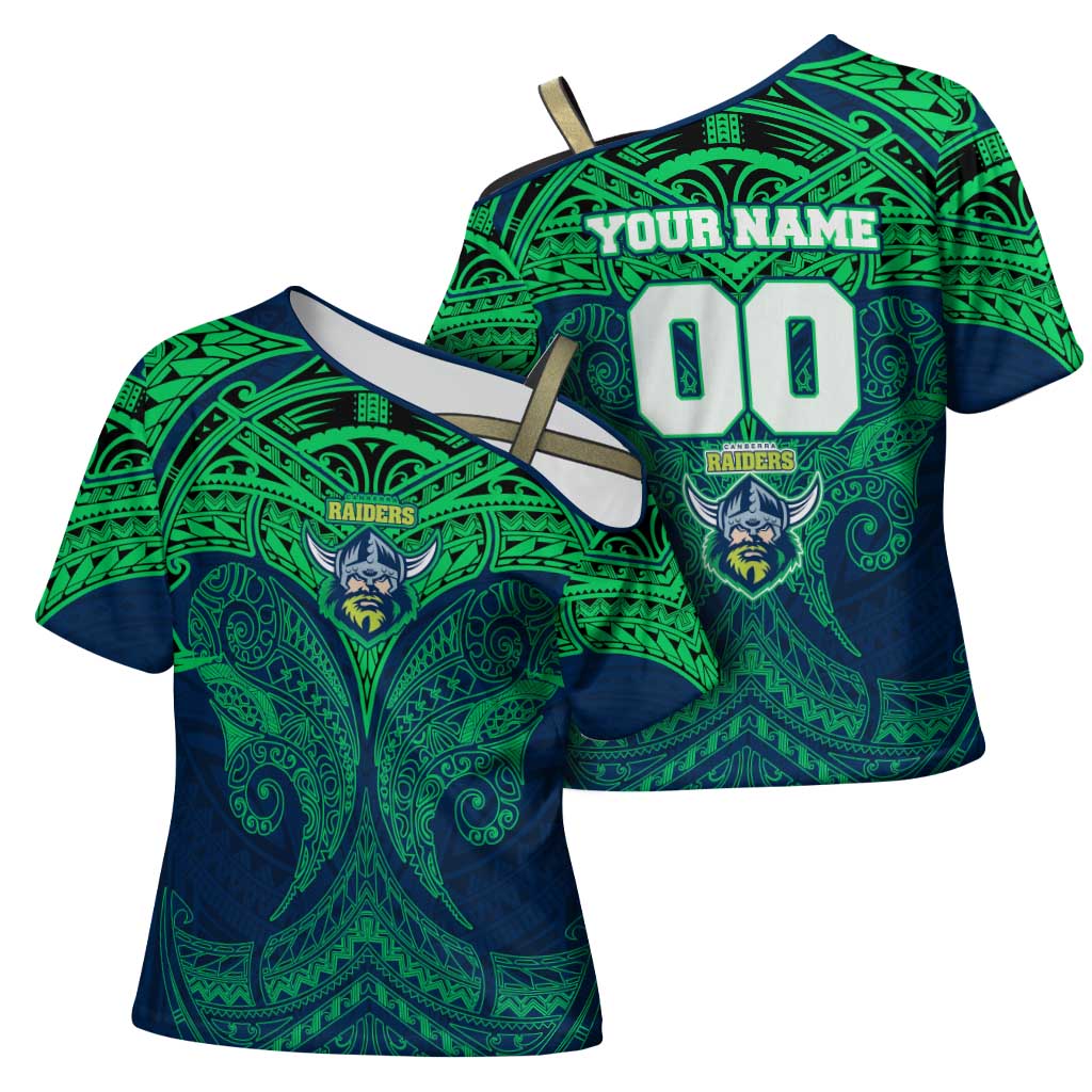 Personalized Canberra Raiders Cross Shoulder Shirt Polynesian Tribal Pattern Style