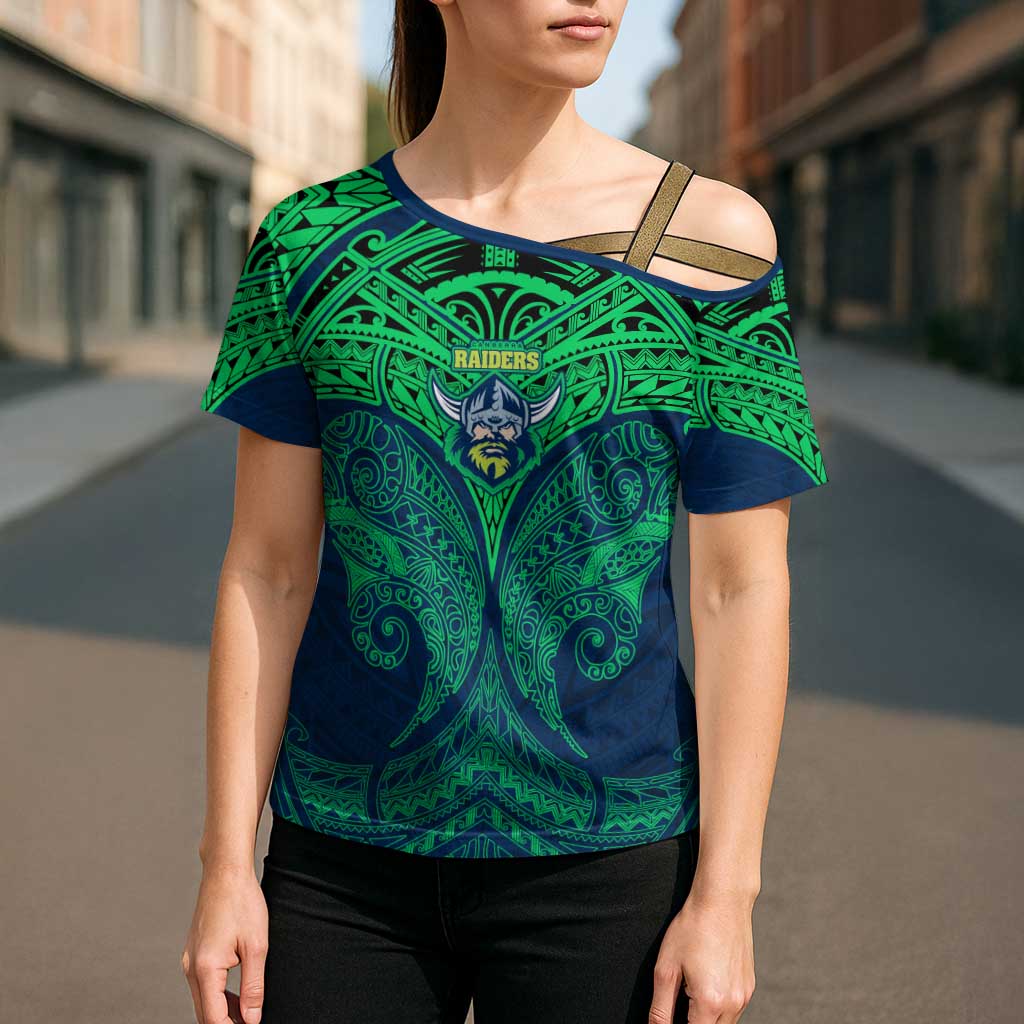 Personalized Canberra Raiders Cross Shoulder Shirt Polynesian Tribal Pattern Style