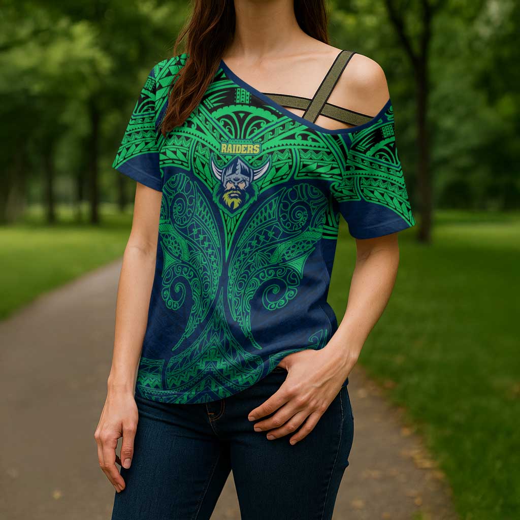 Personalized Canberra Raiders Cross Shoulder Shirt Polynesian Tribal Pattern Style