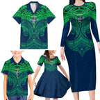 Personalized Canberra Raiders Family Matching Long Sleeve Bodycon Dress and Hawaiian Shirt Polynesian Tribal Pattern Style