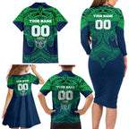 Personalized Canberra Raiders Family Matching Long Sleeve Bodycon Dress and Hawaiian Shirt Polynesian Tribal Pattern Style