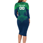 Personalized Canberra Raiders Family Matching Long Sleeve Bodycon Dress and Hawaiian Shirt Polynesian Tribal Pattern Style
