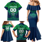 Personalized Canberra Raiders Family Matching Mermaid Dress and Hawaiian Shirt Polynesian Tribal Pattern Style