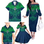 Personalized Canberra Raiders Family Matching Off The Shoulder Long Sleeve Dress and Hawaiian Shirt Polynesian Tribal Pattern Style
