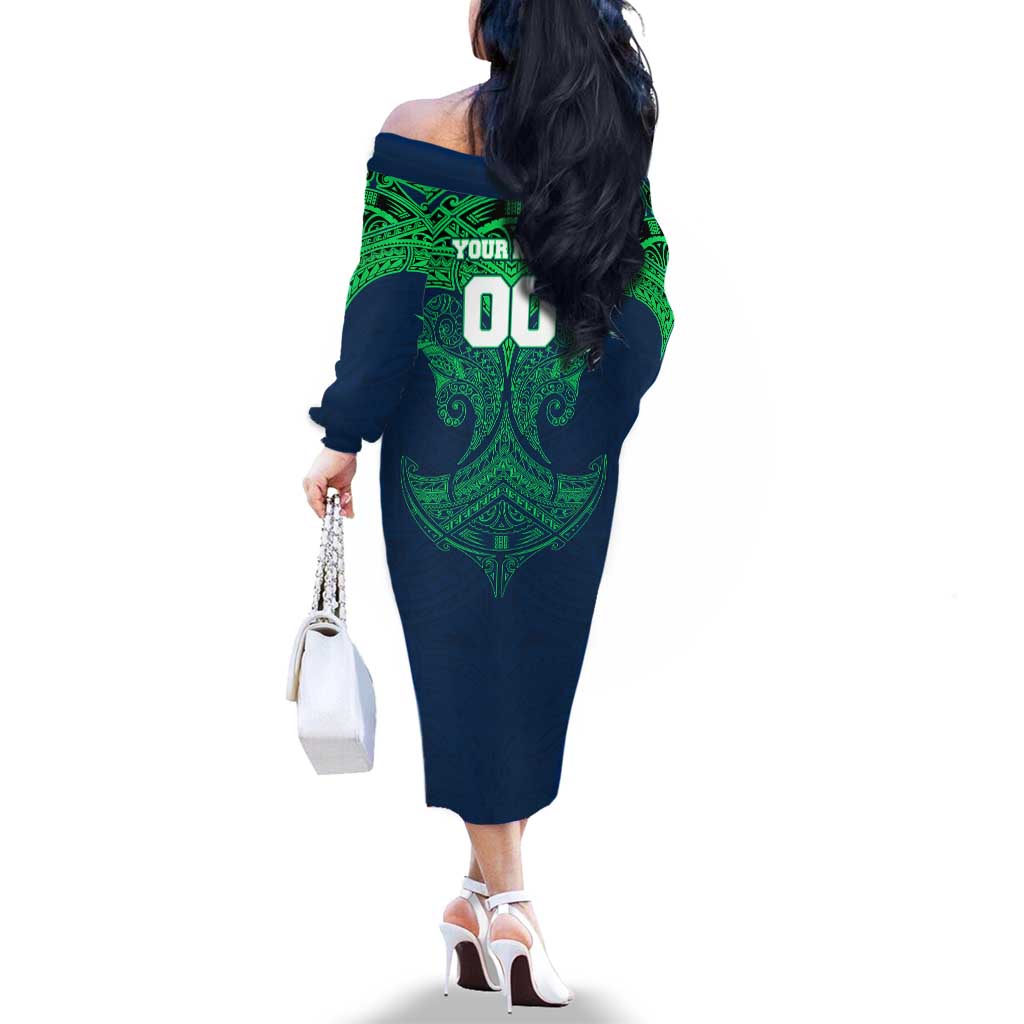 Personalized Canberra Raiders Family Matching Off The Shoulder Long Sleeve Dress and Hawaiian Shirt Polynesian Tribal Pattern Style