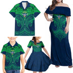 Personalized Canberra Raiders Family Matching Off Shoulder Maxi Dress and Hawaiian Shirt Polynesian Tribal Pattern Style