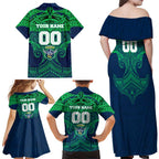 Personalized Canberra Raiders Family Matching Off Shoulder Maxi Dress and Hawaiian Shirt Polynesian Tribal Pattern Style