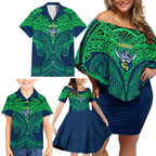 Personalized Canberra Raiders Family Matching Off Shoulder Short Dress and Hawaiian Shirt Polynesian Tribal Pattern Style