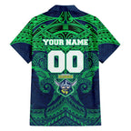 Personalized Canberra Raiders Family Matching Off Shoulder Short Dress and Hawaiian Shirt Polynesian Tribal Pattern Style