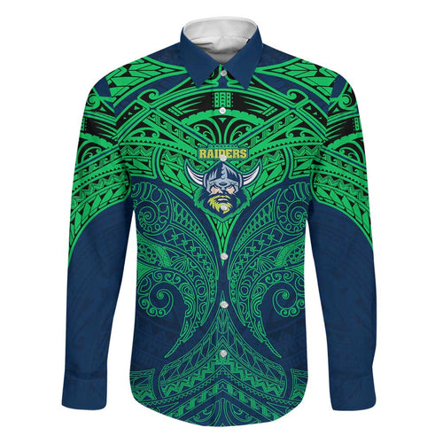 Personalized Canberra Raiders Family Matching Off Shoulder Short Dress and Hawaiian Shirt Polynesian Tribal Pattern Style