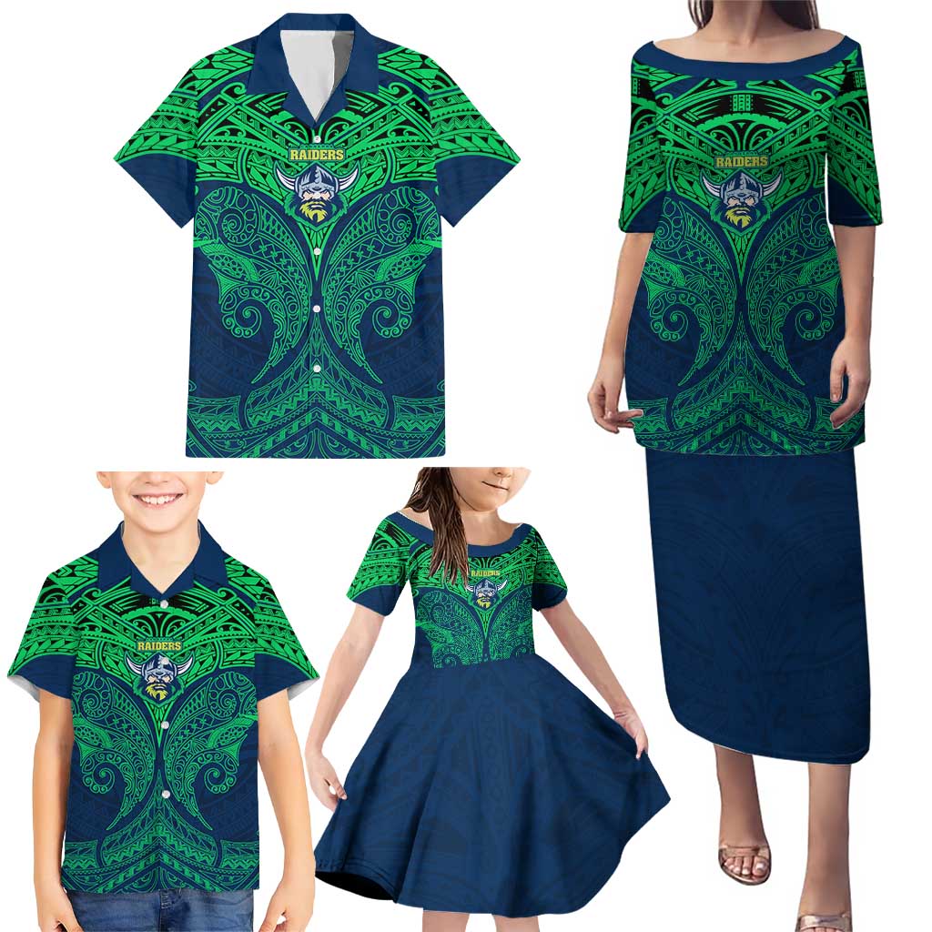 Personalized Canberra Raiders Family Matching Puletasi and Hawaiian Shirt Polynesian Tribal Pattern Style
