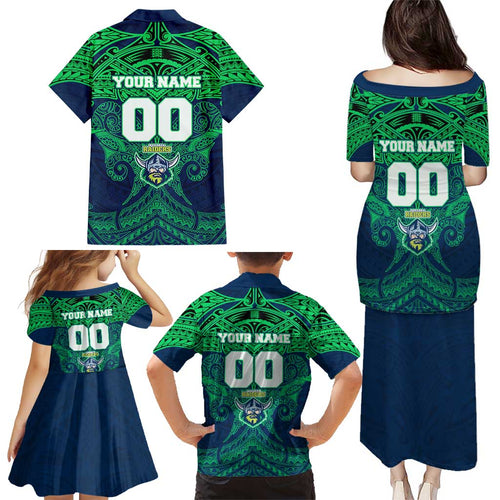 Personalized Canberra Raiders Family Matching Puletasi and Hawaiian Shirt Polynesian Tribal Pattern Style