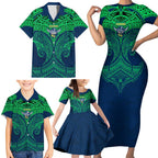 Personalized Canberra Raiders Family Matching Short Sleeve Bodycon Dress and Hawaiian Shirt Polynesian Tribal Pattern Style
