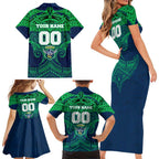 Personalized Canberra Raiders Family Matching Short Sleeve Bodycon Dress and Hawaiian Shirt Polynesian Tribal Pattern Style