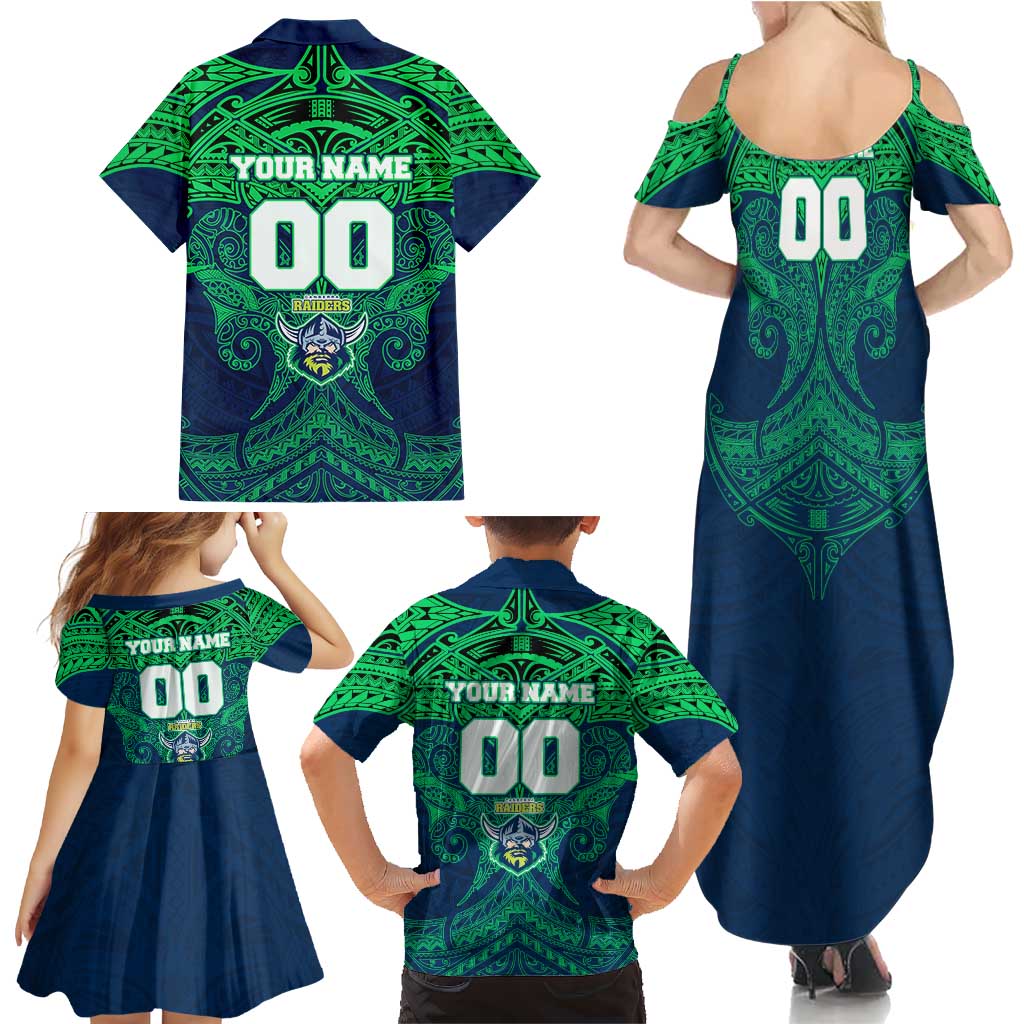 Personalized Canberra Raiders Family Matching Summer Maxi Dress and Hawaiian Shirt Polynesian Tribal Pattern Style