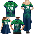 Personalized Canberra Raiders Family Matching Summer Maxi Dress and Hawaiian Shirt Polynesian Tribal Pattern Style