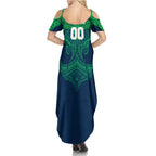 Personalized Canberra Raiders Family Matching Summer Maxi Dress and Hawaiian Shirt Polynesian Tribal Pattern Style