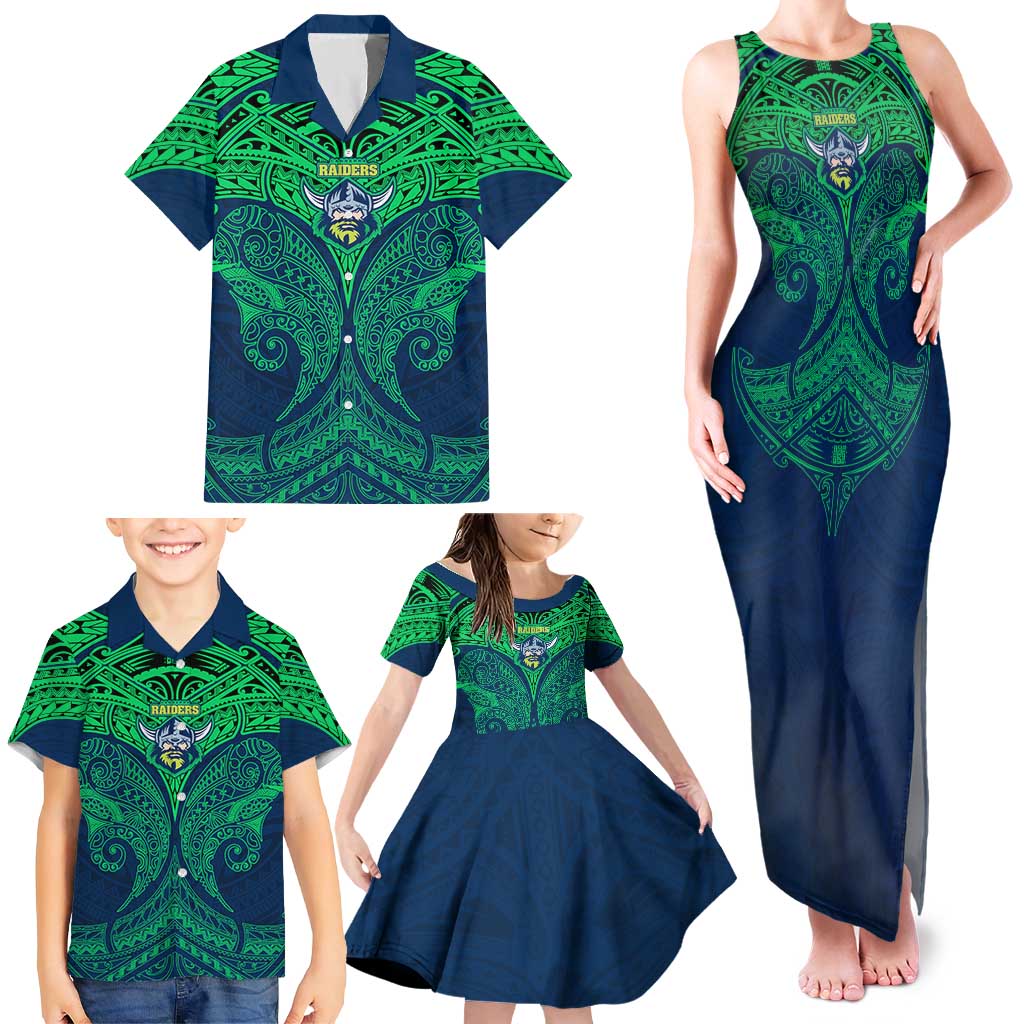 Personalized Canberra Raiders Family Matching Tank Maxi Dress and Hawaiian Shirt Polynesian Tribal Pattern Style