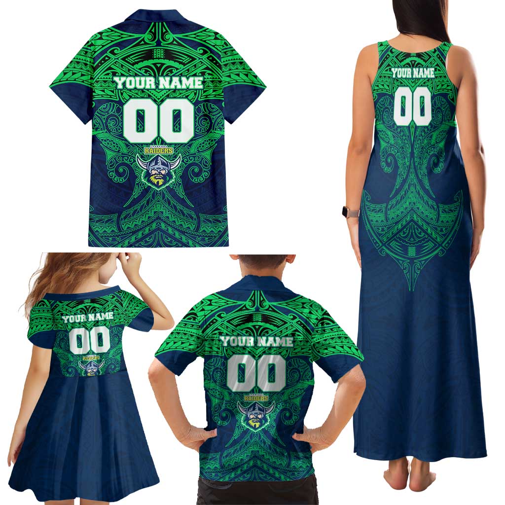 Personalized Canberra Raiders Family Matching Tank Maxi Dress and Hawaiian Shirt Polynesian Tribal Pattern Style