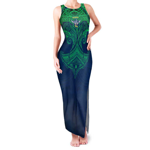 Personalized Canberra Raiders Family Matching Tank Maxi Dress and Hawaiian Shirt Polynesian Tribal Pattern Style