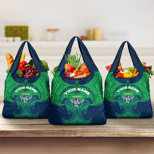 Personalized Canberra Raiders Grocery Bag Polynesian Tribal Pattern Style