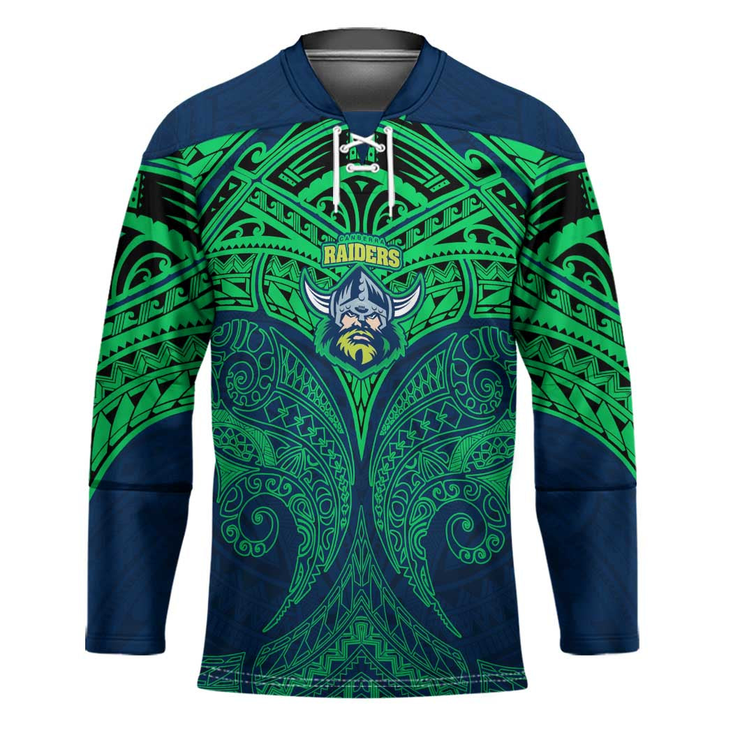 Personalized Canberra Raiders Hockey Jersey Polynesian Tribal Pattern Style