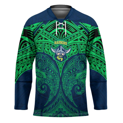 Personalized Canberra Raiders Hockey Jersey Polynesian Tribal Pattern Style