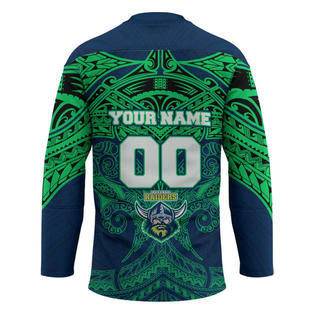 Personalized Canberra Raiders Hockey Jersey Polynesian Tribal Pattern Style