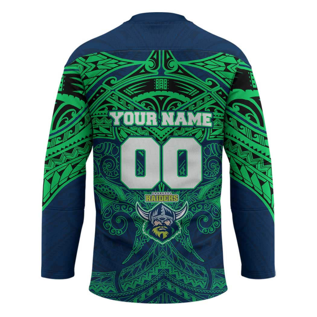 Personalized Canberra Raiders Hockey Jersey Polynesian Tribal Pattern Style