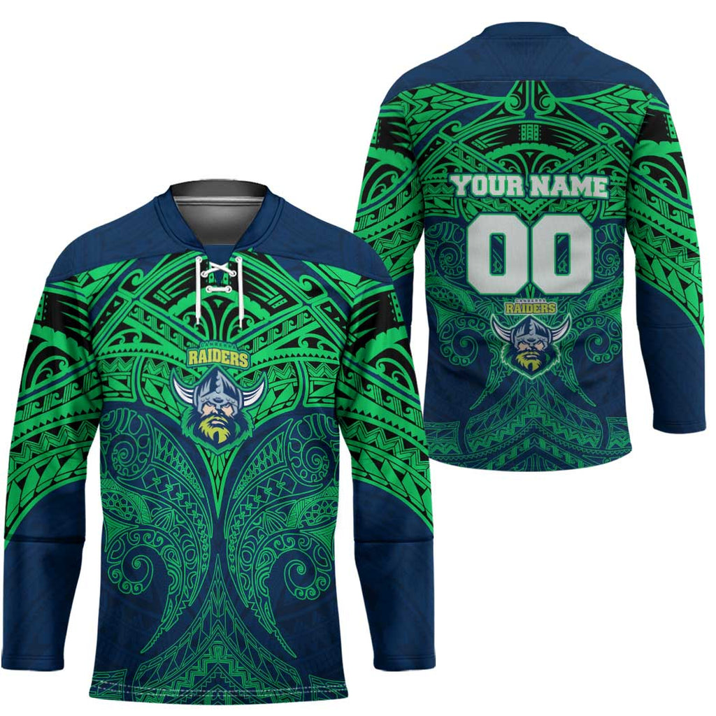 Personalized Canberra Raiders Hockey Jersey Polynesian Tribal Pattern Style