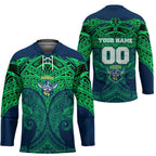 Personalized Canberra Raiders Hockey Jersey Polynesian Tribal Pattern Style