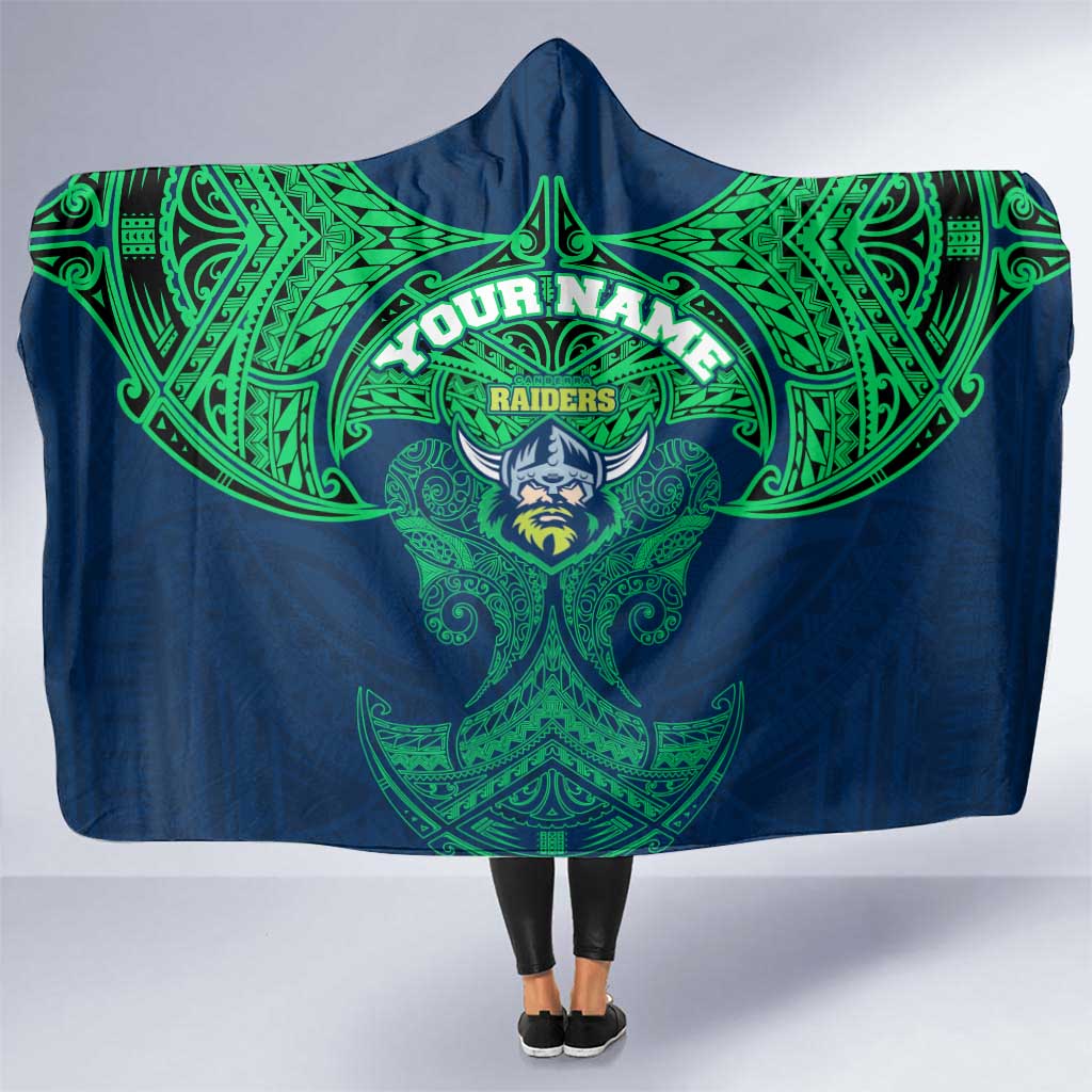 Personalized Canberra Raiders Hooded Blanket Polynesian Tribal Pattern Style