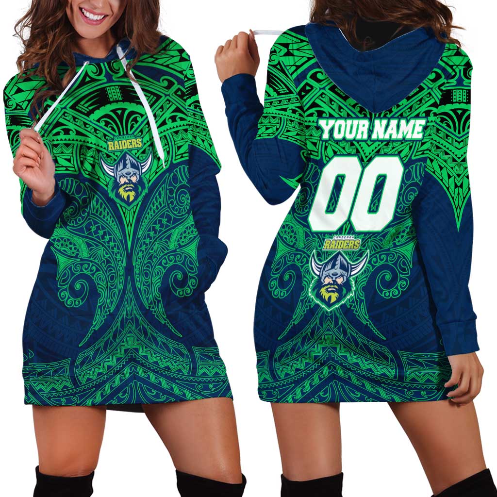Personalized Canberra Raiders Hoodie Dress Polynesian Tribal Pattern Style