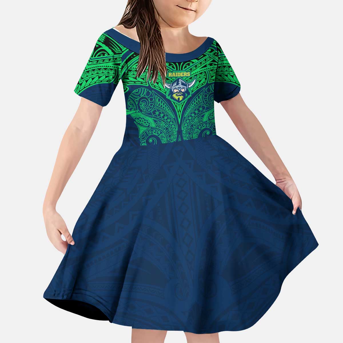 Personalized Canberra Raiders Kid Short Sleeve Dress Polynesian Tribal Pattern Style