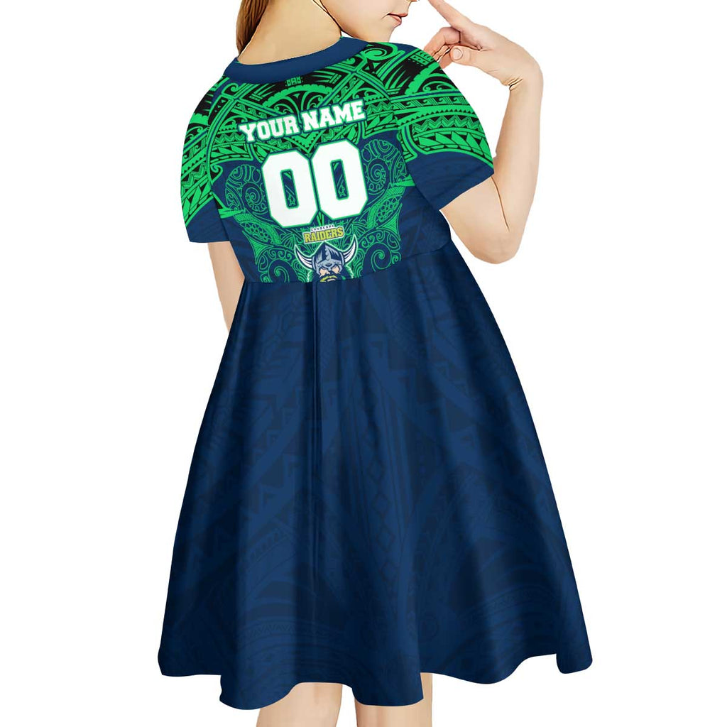 Personalized Canberra Raiders Kid Short Sleeve Dress Polynesian Tribal Pattern Style