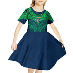 Personalized Canberra Raiders Kid Short Sleeve Dress Polynesian Tribal Pattern Style