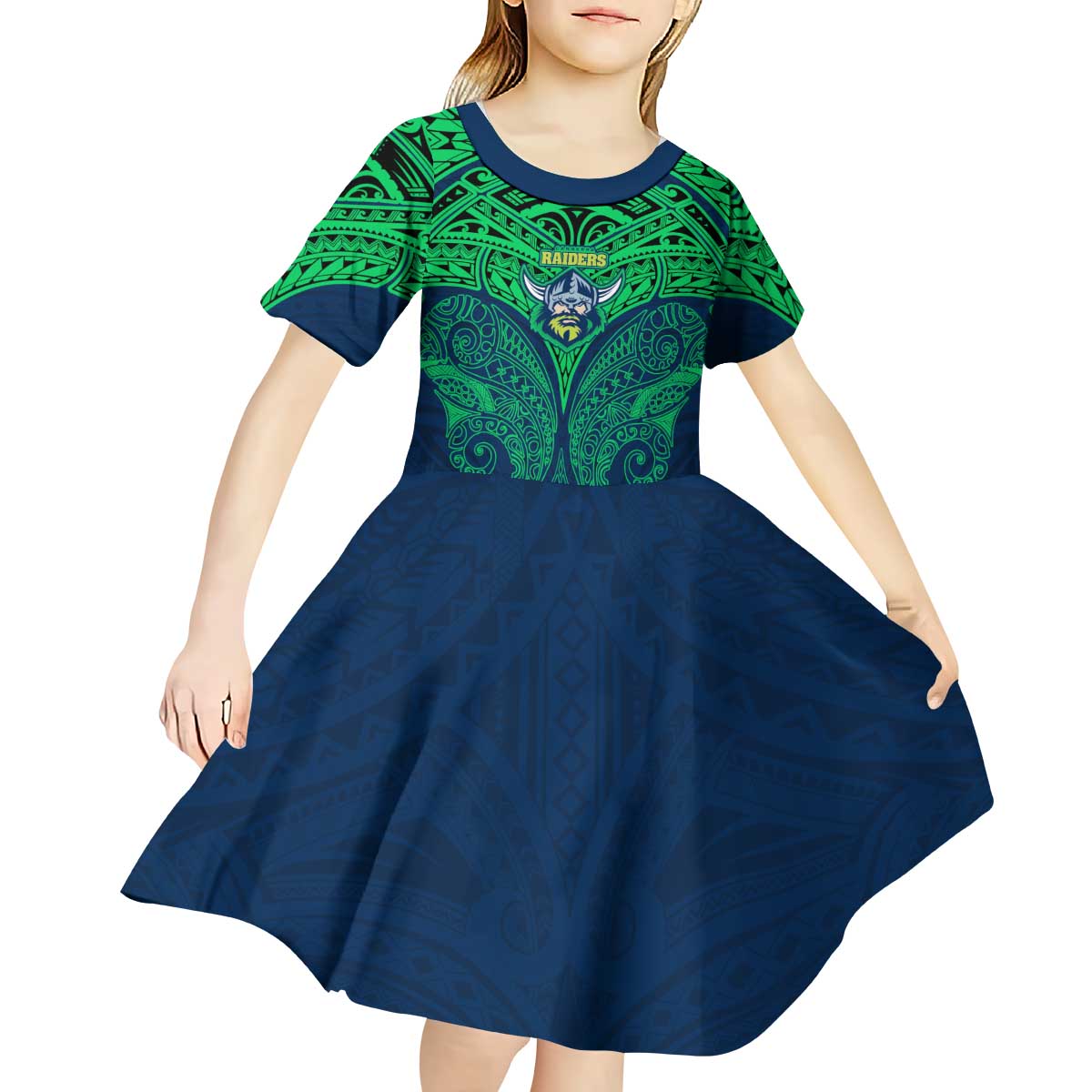 Personalized Canberra Raiders Kid Short Sleeve Dress Polynesian Tribal Pattern Style