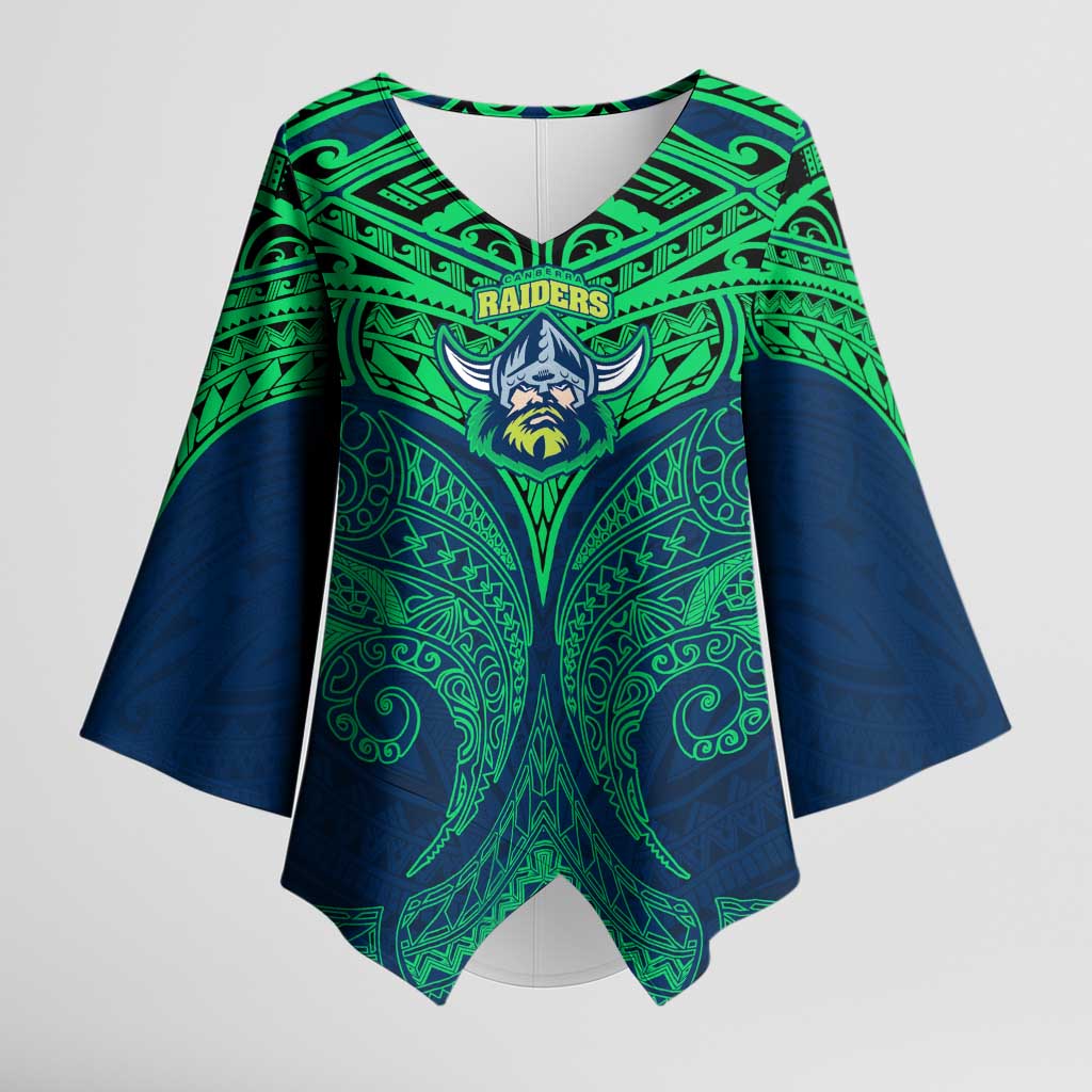 Personalized Canberra Raiders Kimono Sleeve Blouse Polynesian Tribal Pattern Style