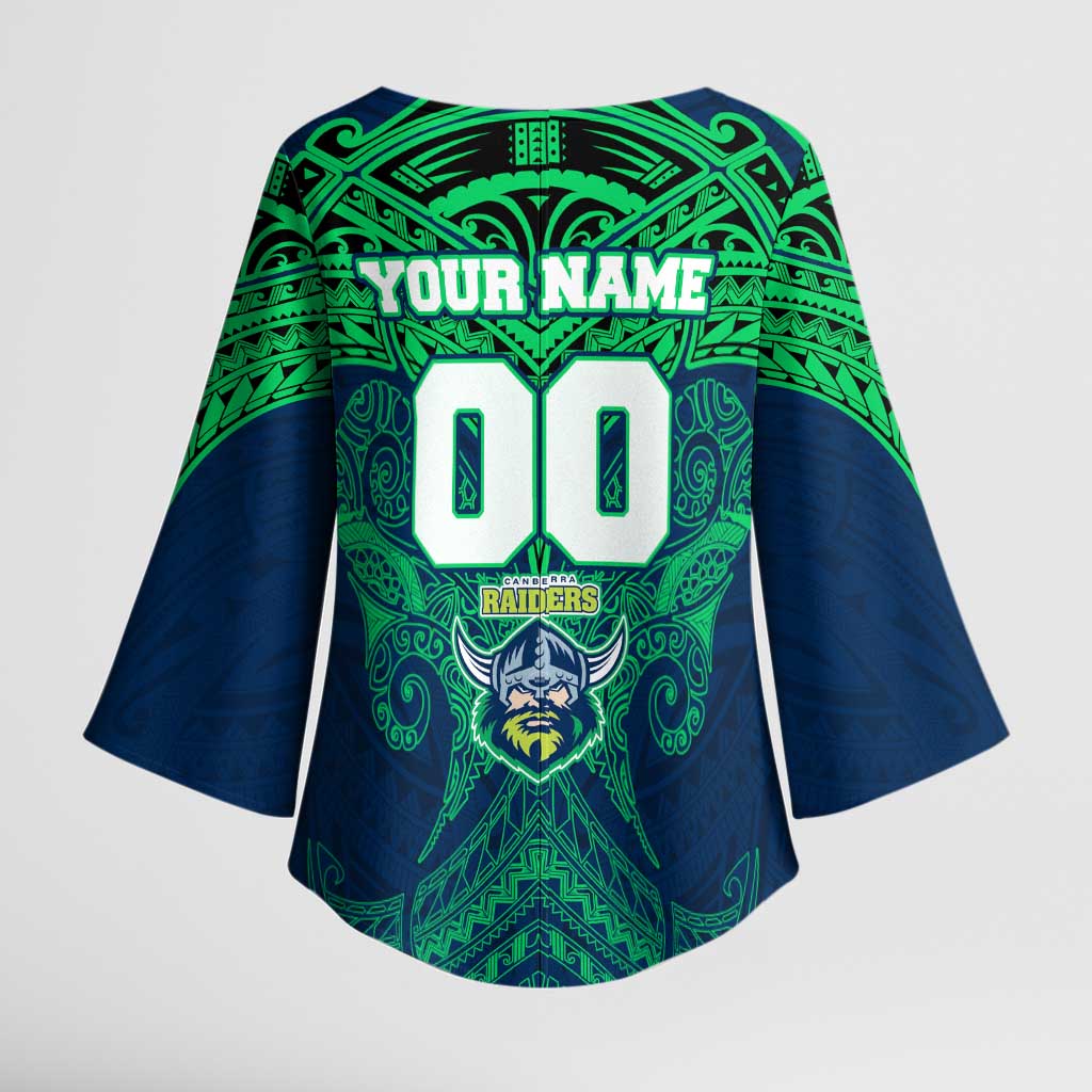 Personalized Canberra Raiders Kimono Sleeve Blouse Polynesian Tribal Pattern Style