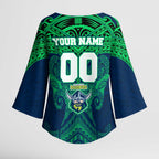 Personalized Canberra Raiders Kimono Sleeve Blouse Polynesian Tribal Pattern Style