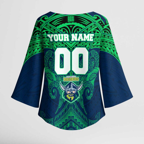 Personalized Canberra Raiders Kimono Sleeve Blouse Polynesian Tribal Pattern Style