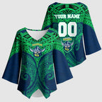 Personalized Canberra Raiders Kimono Sleeve Blouse Polynesian Tribal Pattern Style